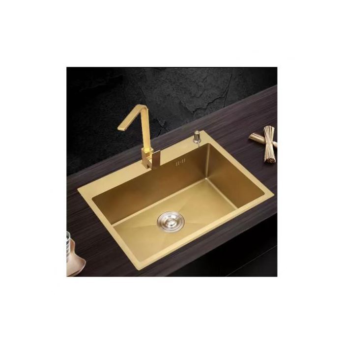 Evier de cuisine - SM - 55X45cm - Inox gold - Siffon en inox 304 - Robinet pour savon liquide