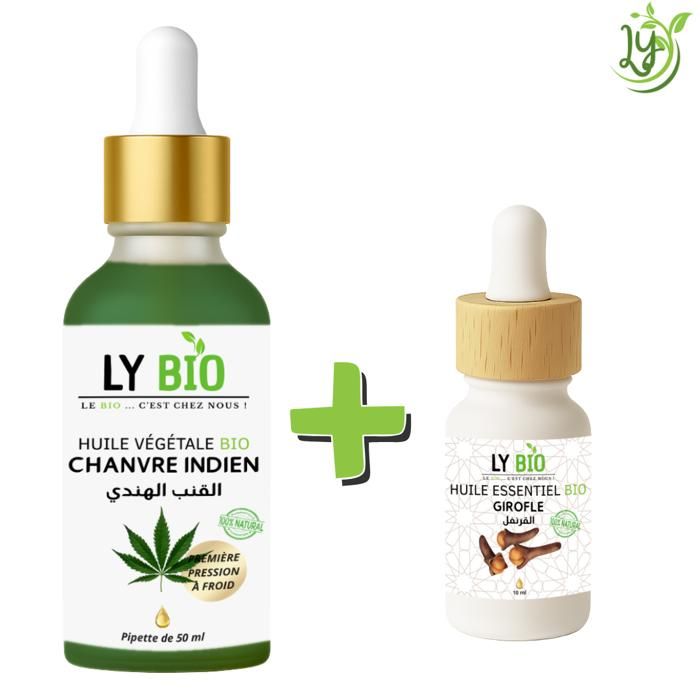 Pack de soins - LYBIO - Huile de chanvre 50ml - Pipette - Huile essentielle girofle 10ml - Hydratant