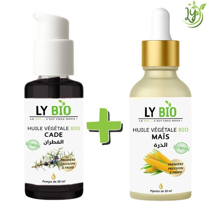 LYBIO PACK HUILE CADE 50ML - POMPE + HUILE MAIS 50ML - PIPETTE