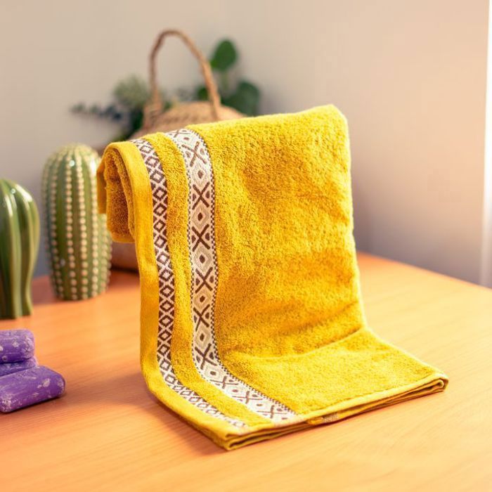 Serviette - Moutarde - 50x90 cm - 100% coton - Design berbère - Douceur exceptionnelle