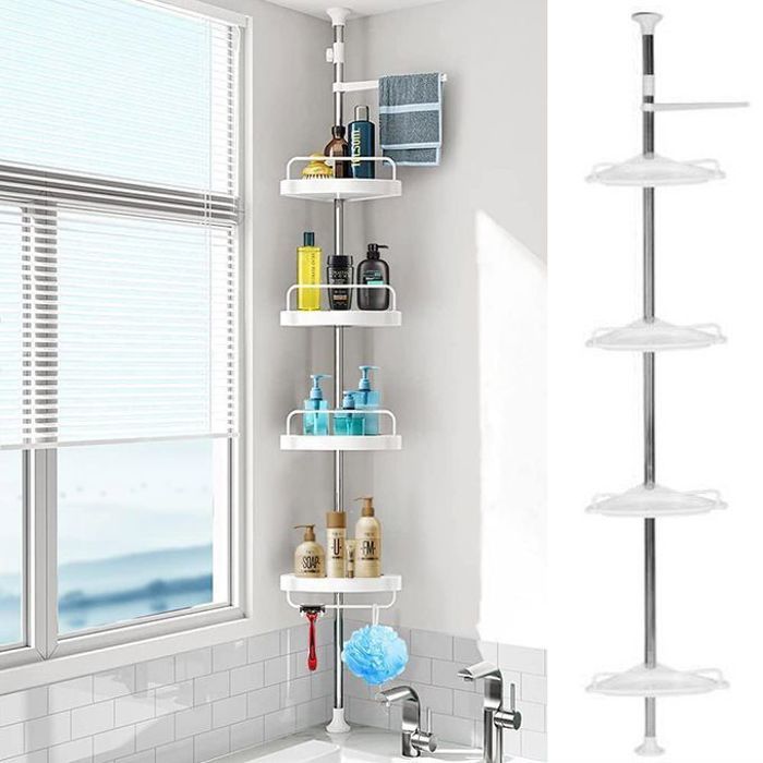 Étagère d'Angle de Salle de Bain Réglable : 4 Niveaux, Acier Inoxydable, Polyvalente