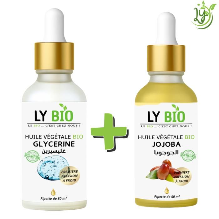 LYBIO PACK HUILE GLYCERINE 50ml - PIPETTE + HUILE JOJOBA 50ML - PIPETTE