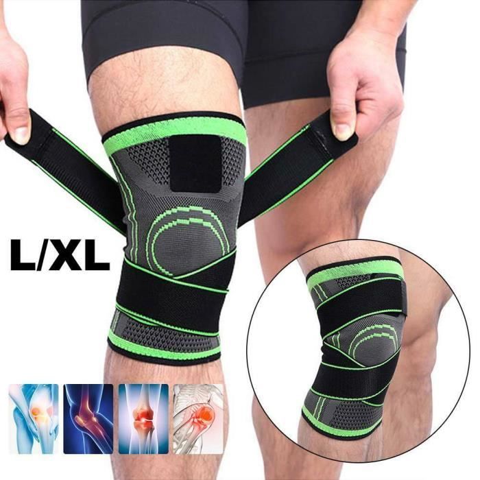 Genouillère extensible- 2 pcs Genouillère rotulienne en nylon antidérapant Vert L -PROTEGE-GENOU avec sangle de pression