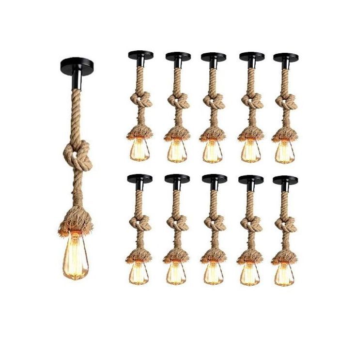 Vintage Lot de 10 Suspension Vintage Corde Edison + 10 Lampes LED ST64 Filament offerte