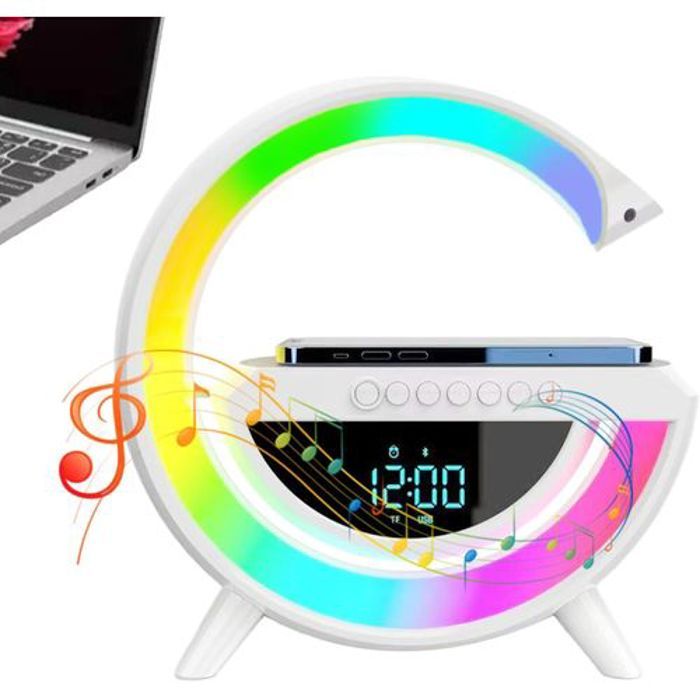 Réveil Numérique avec Haut-parleur et Chargeur sans fil ,Lampe LED Sans Fil