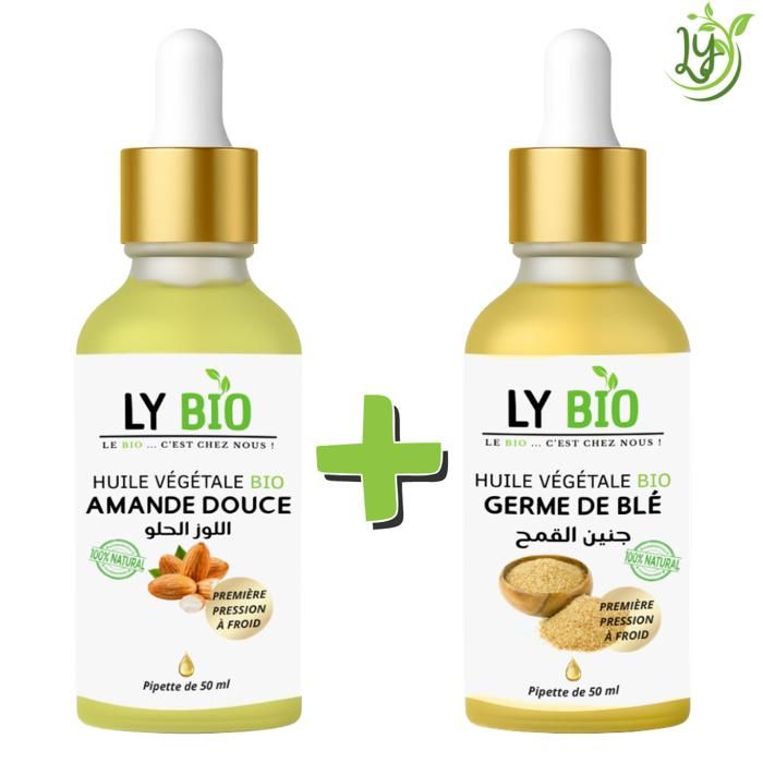 Pack d'huiles - LYBIO - Huile d'amande douce 50ml - Huile germe de blé 50ml - Hydratant - Mixte