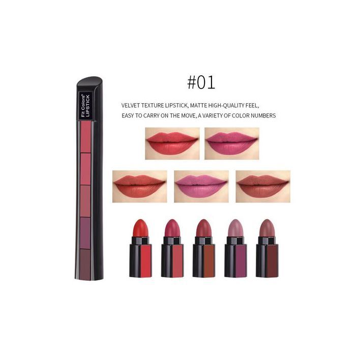 Kit de rouge à lèvres mat 5 en 1,résistant à l'eau, longue durée (Rouge)