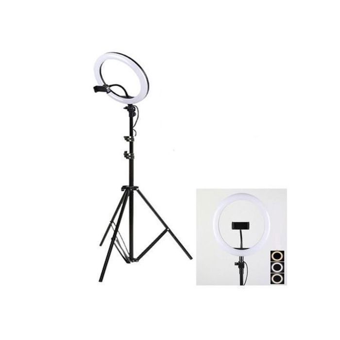 Ring Light LED 33cm avec Trepied et Support Telephone, Selfie RingLight pour Live Video/Maquillage/Vlog