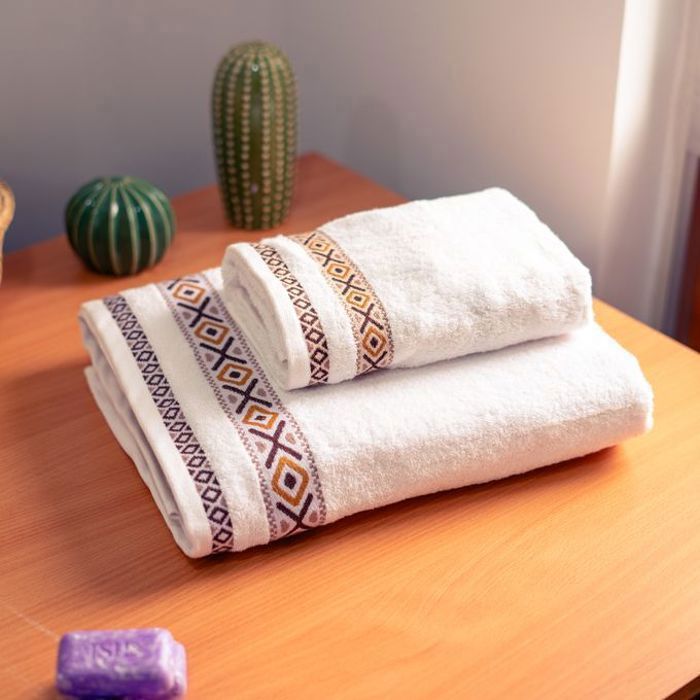 Serviette - Berbère - Pack de 2 - 100% coton - Design marocain - Blanc
