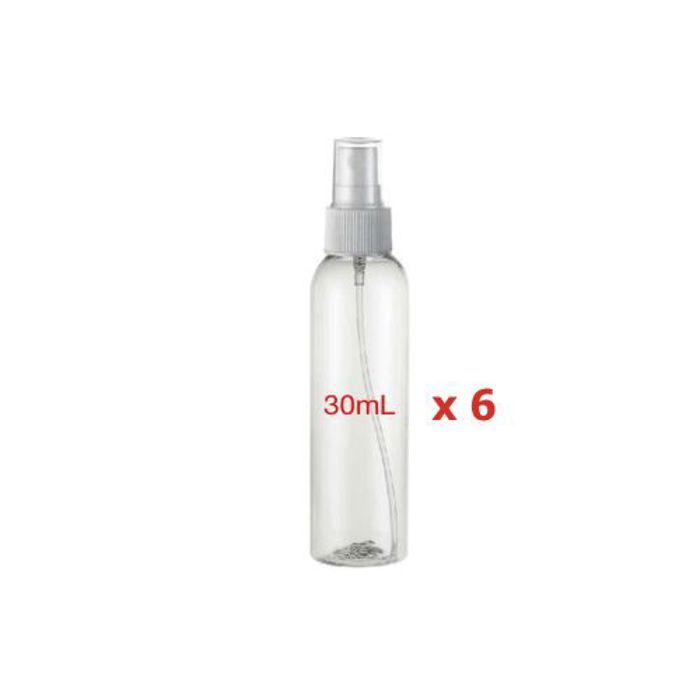 Amiz Pack de 6 flacons Spray en Plastique 30ml Transparent, Vaporisateur, Cosmétique