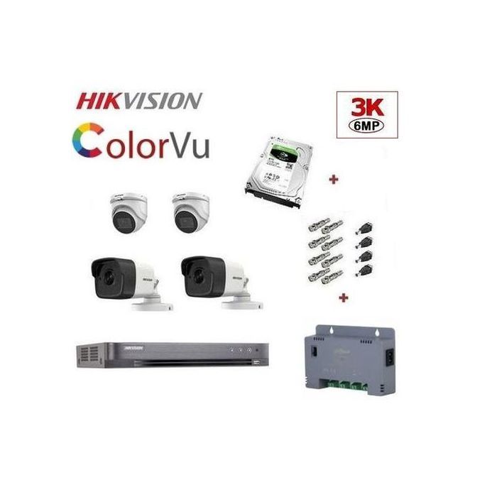 Pack 4 Caméra de Surveillance Hikvision  3K 6MP COLOR + DVR 4ch et Accessoires