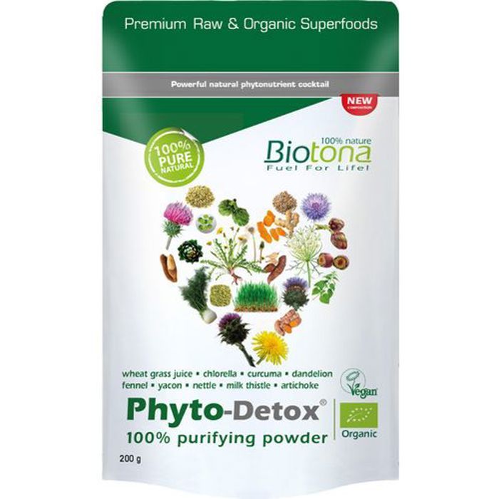 BIOTONA Phyto-Detox Poudre 200g, A base de chlorella, pissenlit, fenouil, ortie, Chardon-Marie, artichaut