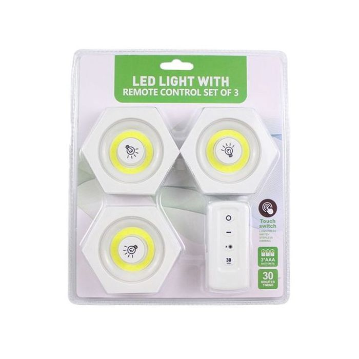 Pack 3 lampes led cob night light sans fil avec télécommande pour armoire