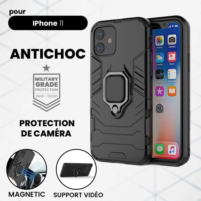 Coque iPhone 11 Normal Antichoc Noir Ring + Magnétique Panther