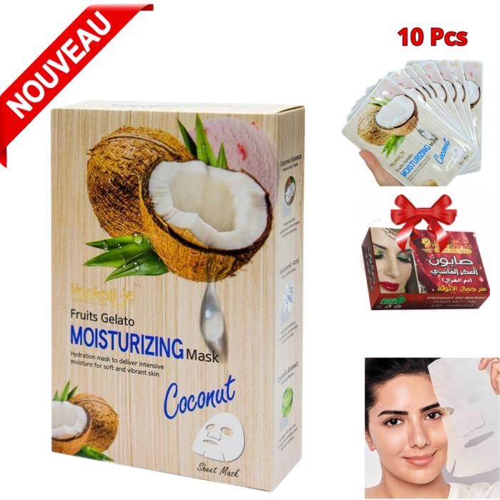 Masques Blanchissants ANTI-ÂGE Wokali Coconut Fruits Gelato Masque Hydratant à L'extrait De Noix De Coco 10 Pièces