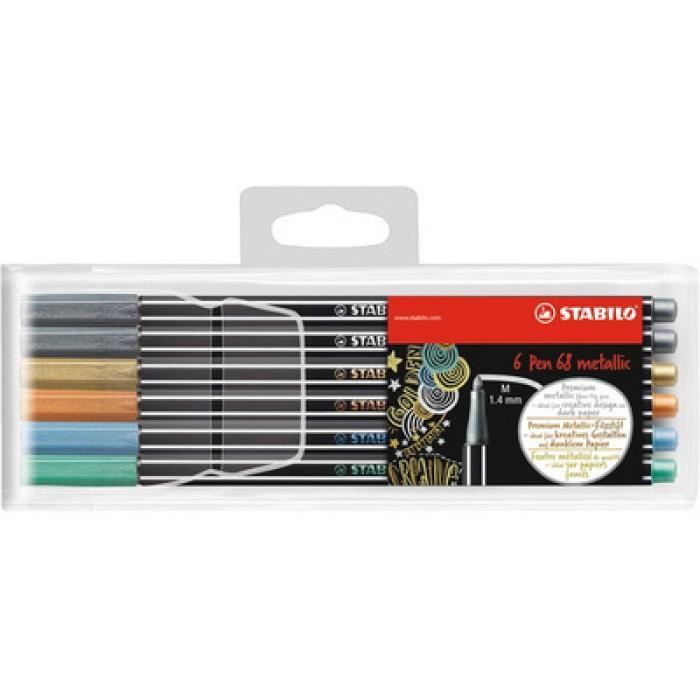 STABILO Feutre Pen 68 metallic, 'tui en plastique de 6 0,000000 Noir