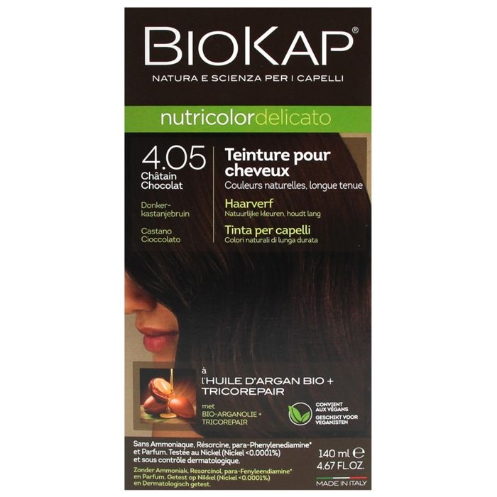 Teinture pour Cheveux - Biokap - Nutricolor Delicato 4.05 - Châtain Chocolat - Sans ammoniaque - 140ml