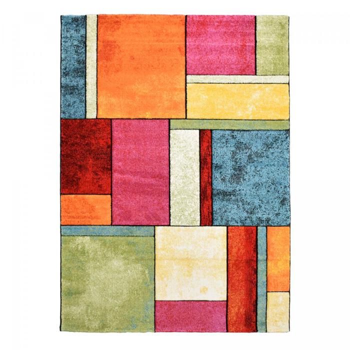 tapis chambre 80x150 tissé multicolore rectangle motif géométrique LYN8 GEOME