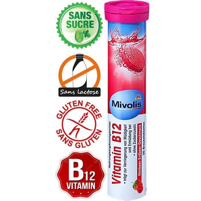 Comprimés de vitamines B12 pour plus d'énergie goût framboise avec sticker 40