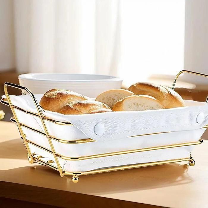 Panier à pain - AYA HOME - Rectangulaire - Métal doré - Toile lavable - 30x20x10 cm