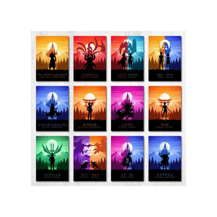 Poster A5 - Coloré - Collection de personnages Anime - 6, 12 affiches - Décoration murale - Intérieur