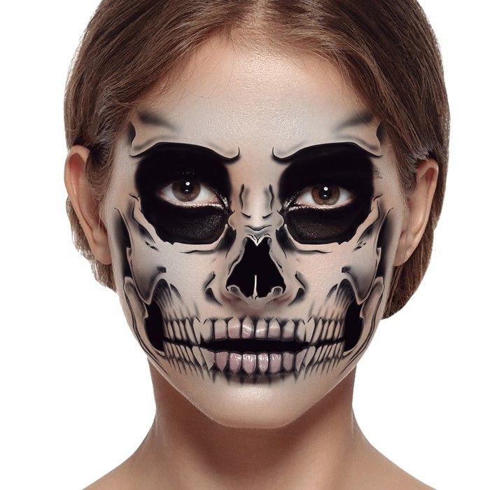 TATOUAGES ÉPHÉMÈRES VISAGE SQUELETTE 30X14CM  Noir