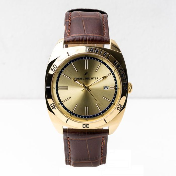 Montre Homme - DANIEL HECHTER - DHH 024/1EMC - Cadran Doré - Bracelet Cuir Marron - Étanche 5 BAR