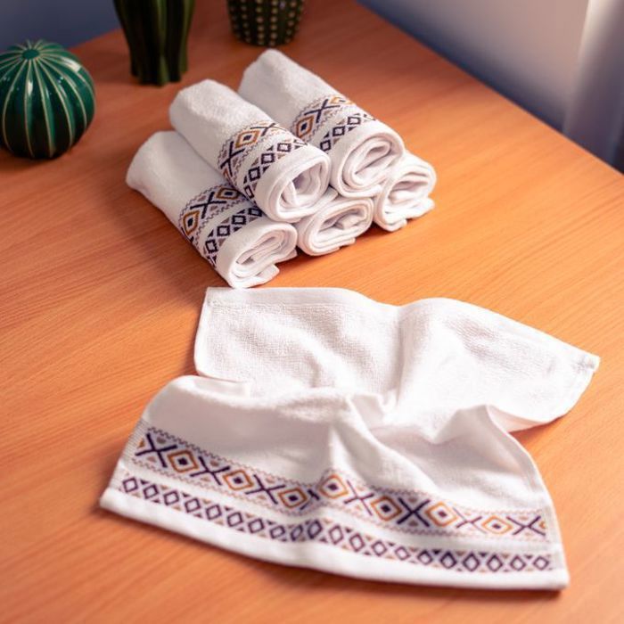 Serviette de toilette - Berbère - Pack de 6 - 30x30 cm - 100% coton - Design marocain