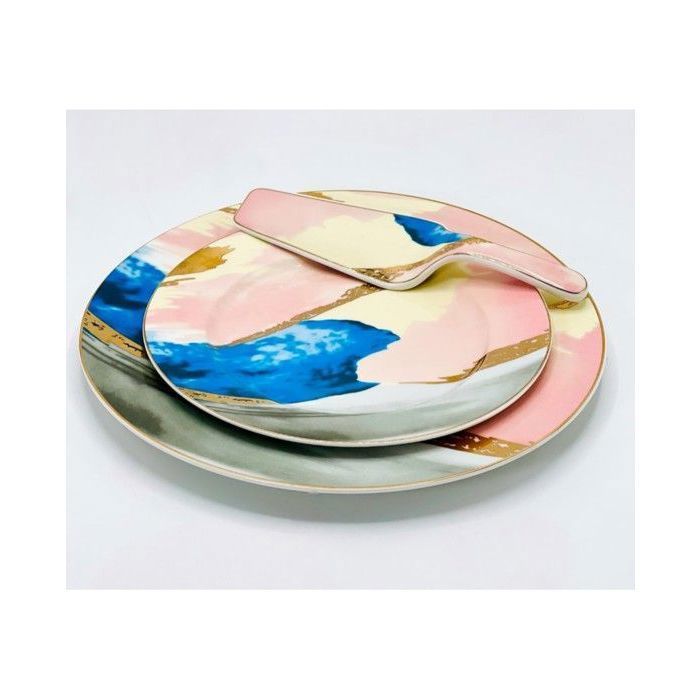 Assiettes et Couteau - MAISON ACACIA - Picasso - 8 Pièces - Verre - Rose