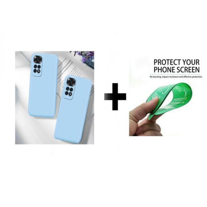 Coque et Protection d'Écran - GÉNÉRIQUE - Redmi Note 11 - Silicone - Bleu Ciel - Résistant aux Chocs