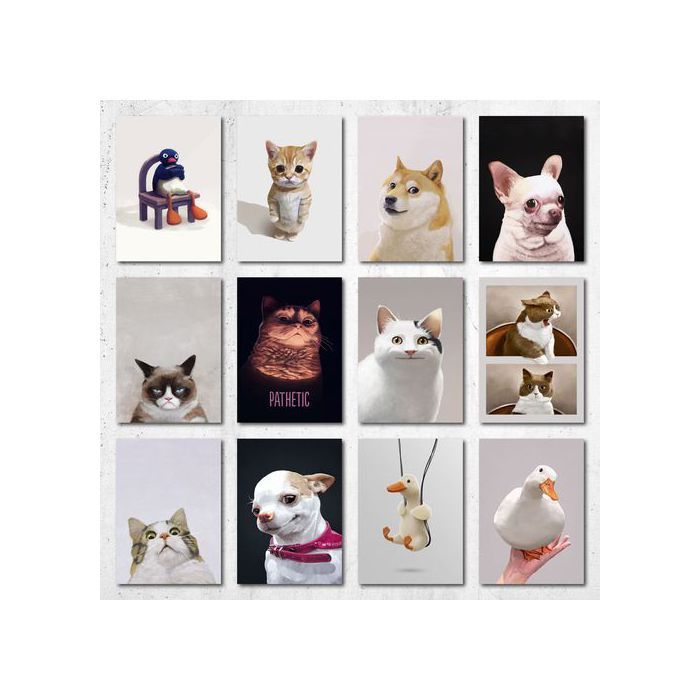 Poster A5 - Social Media - Animaux - 12 affiches - Papier photo 350g - Décoration murale