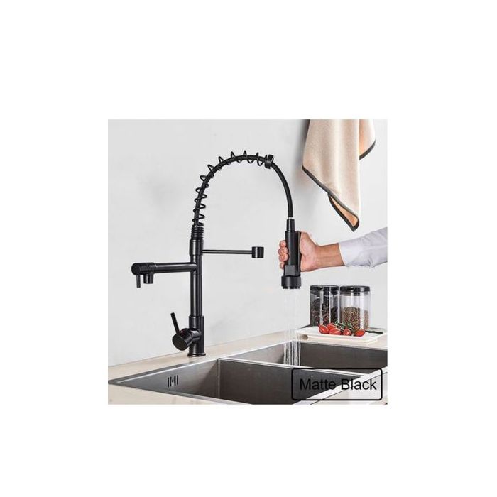 Robinet mitigeur cuisine - GENERIC - Noir - Bec flexible rotatif - Double sortie d'eau - Élégant