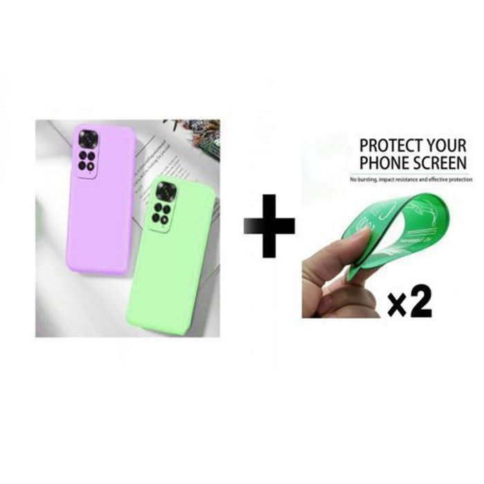 Case Pack : 2 Pochette Xiaomi Note 11S 4G Mauve,Vert Pistache + 2 Protection Incassable