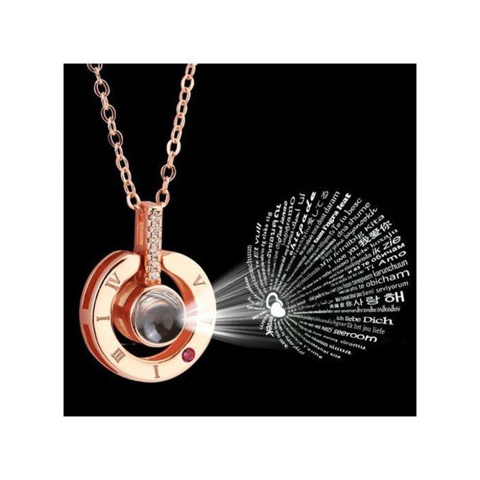 Collier Pendentif "Je T'aime" en 100 Langues avec Projection - Bijou Romantique pour Femmes
