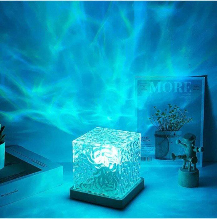 Lampes de table en cristal à LED USB, Veilleuses à vagues d'eau
