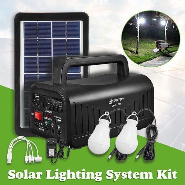 Générateur Solaire Portable - ISOLAR - 2 Ampoules LED - Chargeur USB - Radio FM - Compact et Léger