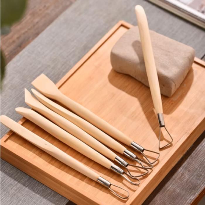 Outils de sculpture - Non spécifié - 6 pièces - Acier inoxydable - Poignées en bois - Pour poterie et bricolage