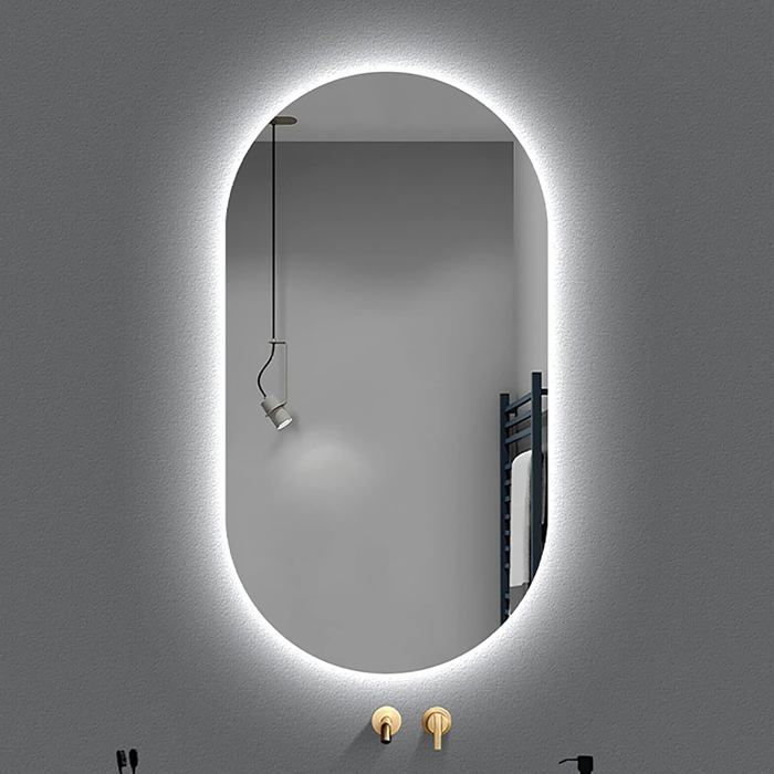 Miroir Mural LED 100x50 – Forme Ovale, Éclairage Intégré