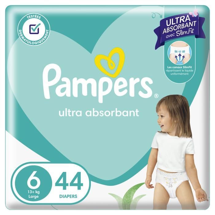 Couches Bébé - PAMPERS - SlimFit - Taille 6 (13kg+) - 44 unités - Protection contre les fuites