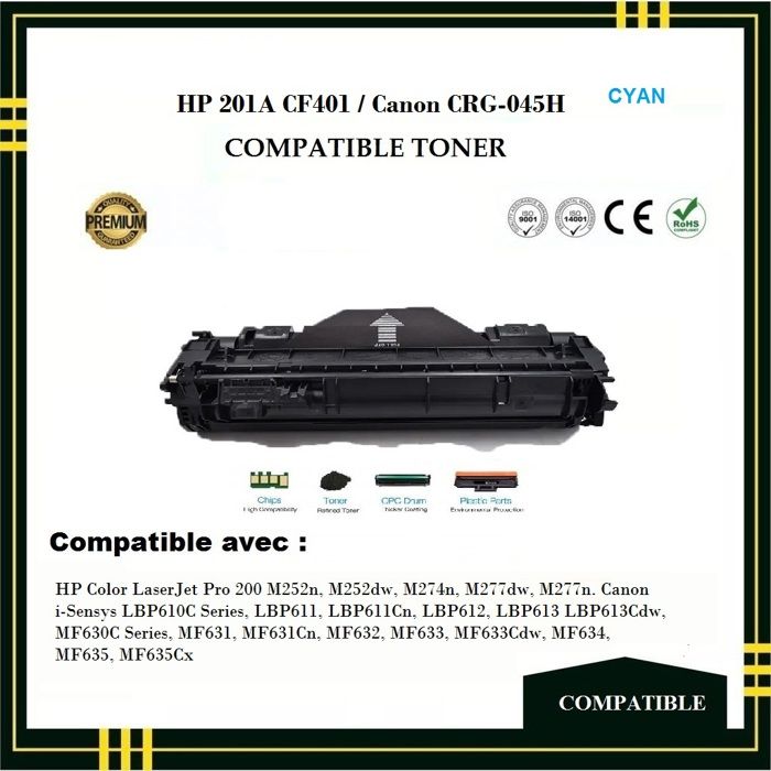 Toner Compatible - HP - 201A CF401 - Couleur Cyan -  - Impression Laser