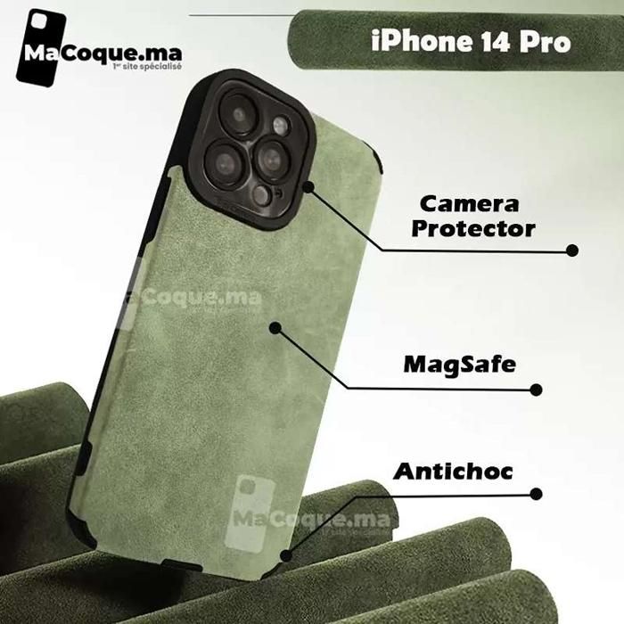 Coque Alcantara iPhone 14 Pro en Cuir Alcantara Vert