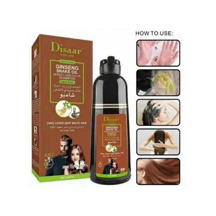 Disaar Shampoing colorant cheveux marron pour homme et femme 400ml
