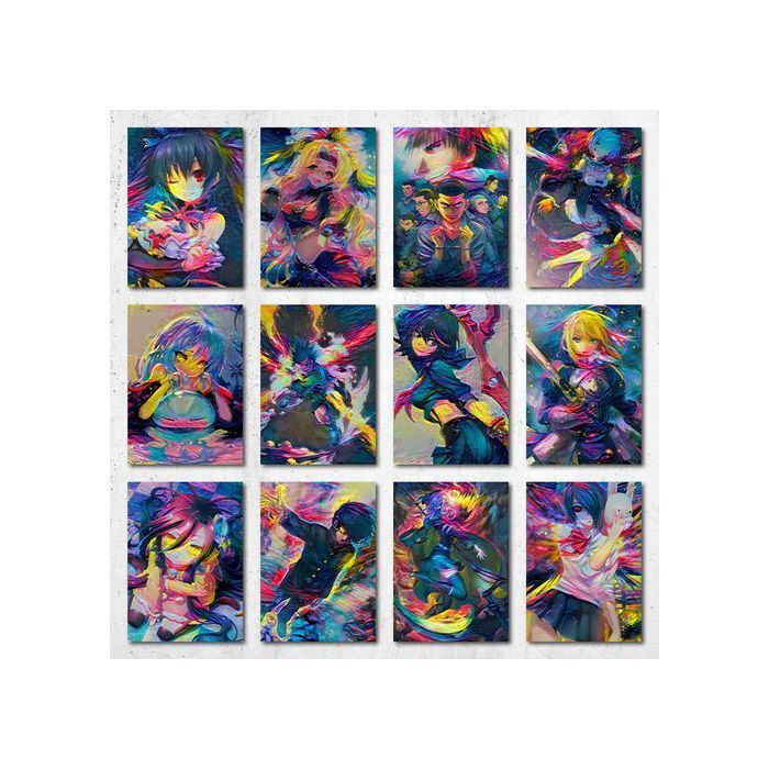 Poster A5 - Collection 2 - Personnages Anime Populaires - Huile sur toile - Décoration murale - 12 affiches