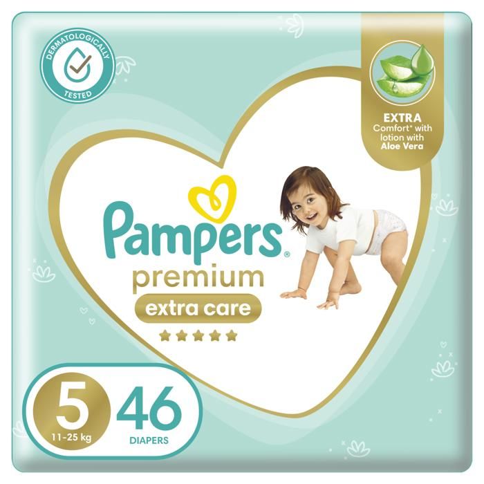 Couches Bébé - PAMPERS - Premium Care - Taille 5 (11-25kg) - 46 unités - Hypoallergénique