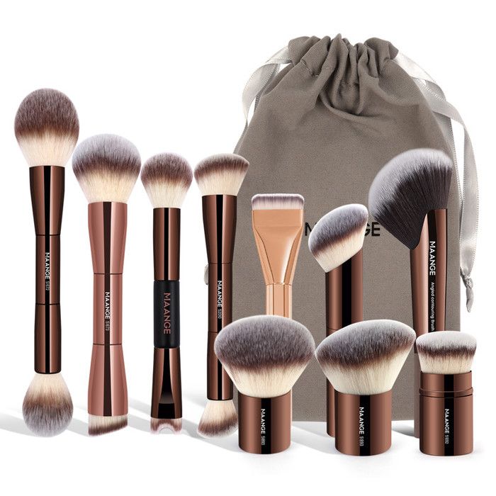 Pinceaux de maquillage - MAANGE - MAG52107K+RB - 10 pièces - Poils en nylon - Couleur café et or