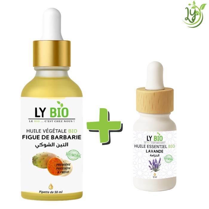 Pack d'huiles - LYBIO - Huile de figue de barbarie 50ml - Huile essentielle lavande 10ml - Hydratant - Mixte