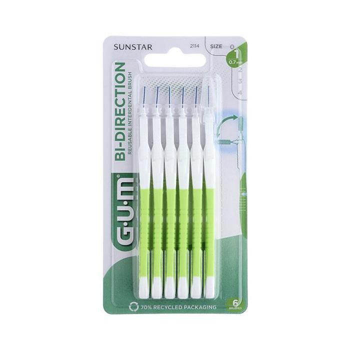 Gum Brossette Interdentaire Bi-Direction 0,7mm Vert 6 unités