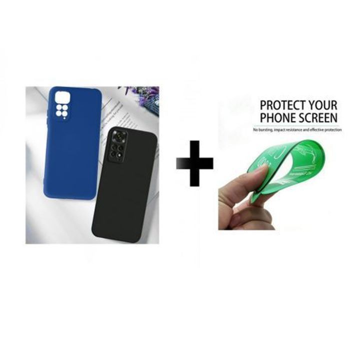 Case Pack : 2 Pochette Xiaomi Poco M4 Pro 4G Silicone Bleu Et Noir + Protection Incassable