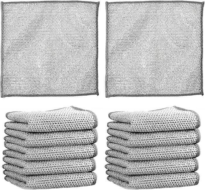 Lot de 10 Chiffons à vaisselle en fil métallique polyvalents pour humides et secs