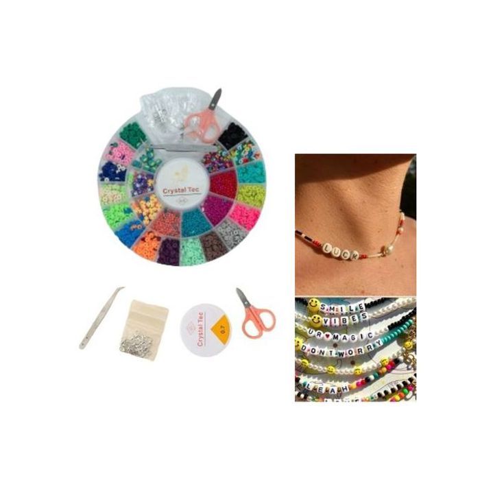 Coffret de perles pour bijoux avec alphabet et cordons pour bracelets
